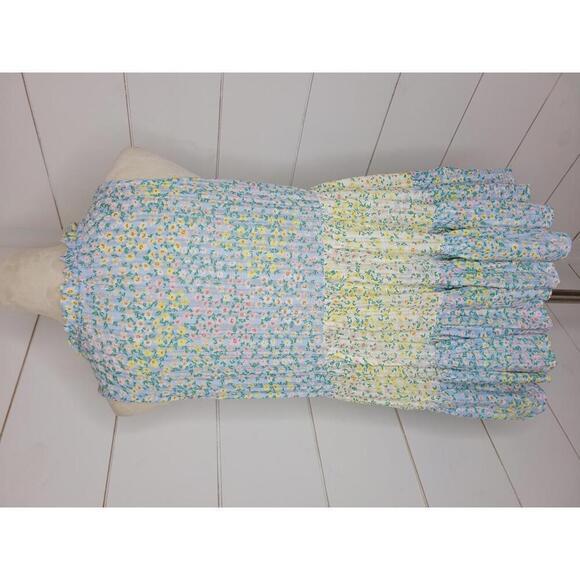 Wonderly medium blue & yellow floral tiered sleeveless blouse - Picture 2 of 4